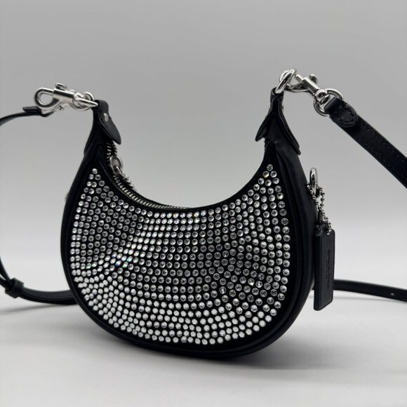 COACH Jonie crystals top handle clutch mini crossbody bag -Silver /Black - Picture 7 of 17